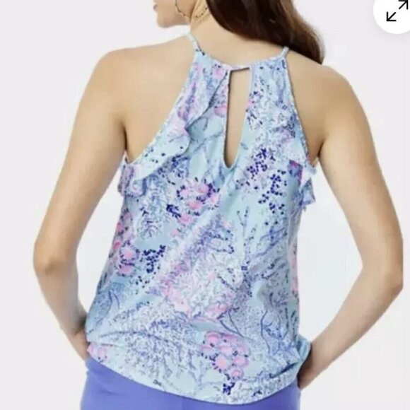 Lilly Pulitzer Blue and Pink Billie Tank Top Blouse in Now You Sea Me Medium NWT - Picture 2 of 12